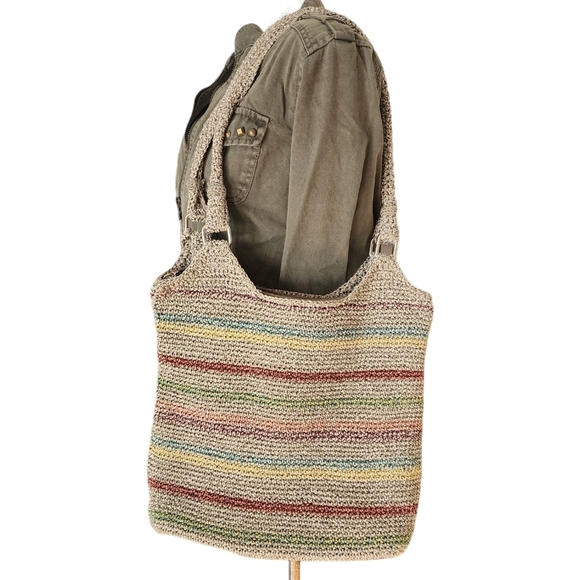 The Sack Crochet Multi Color Striped Shoulder Bag